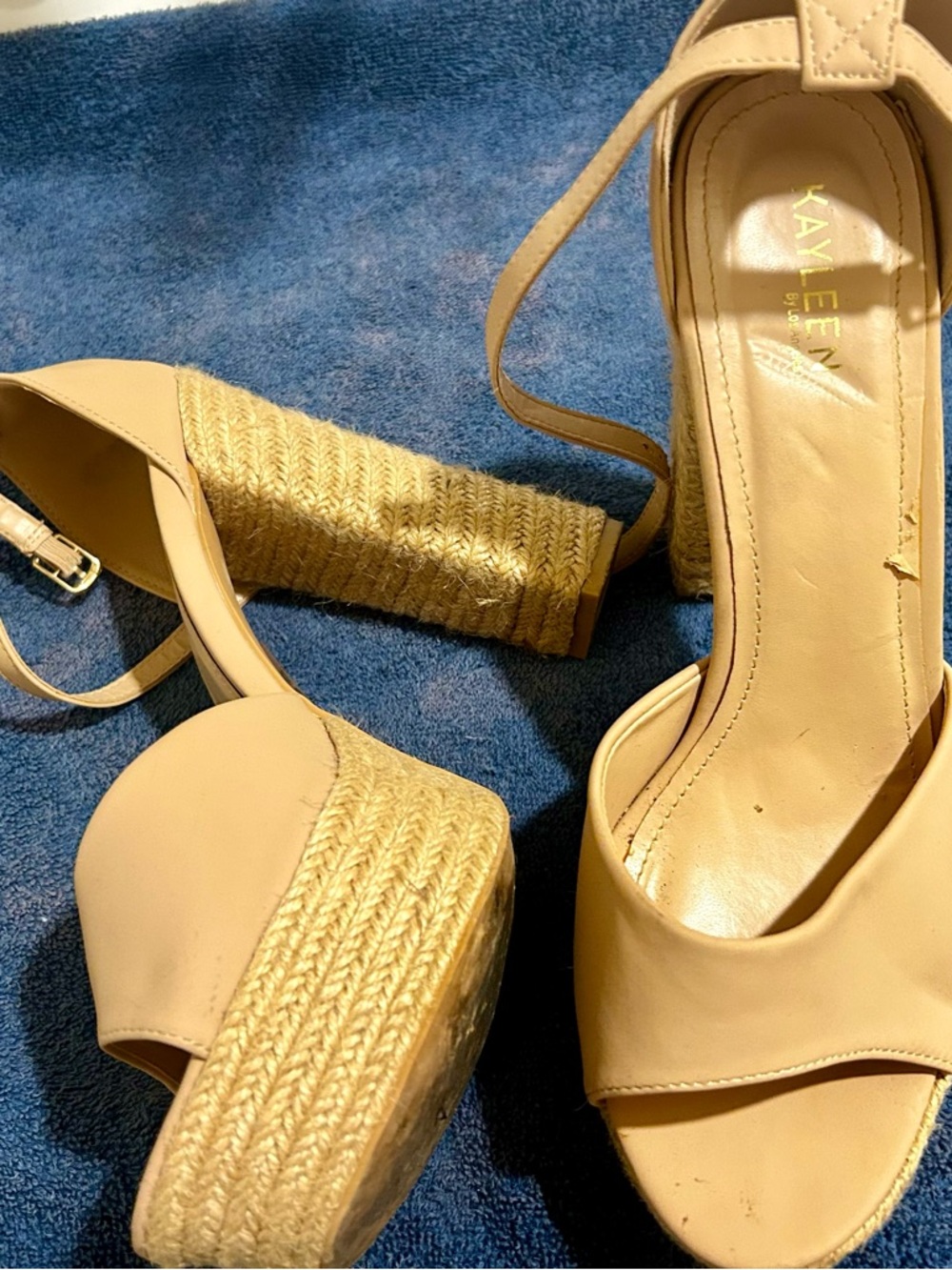 KAYLEEN By Los Angeles Beige Espadrille Platform Sandals with Ankle Strap